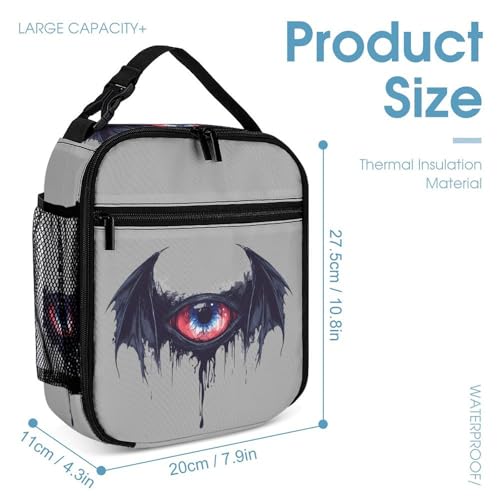 Winged Demon Eyeball Travel Backpack Lunch Box Pencil Case 3Pcs Set for Men Women Office Outing University4