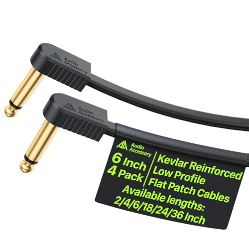 AA AUDIO ACCESSORY Guitar Pedal Patch Cables 6 Inch 4-Pack, Kevlar Reinforced 100% OFC Shielded Pedal Board Cables Low Profile Pedalboard Friendly, Gold-Plated Ultra Compact Flat Ribbon Patch Cables