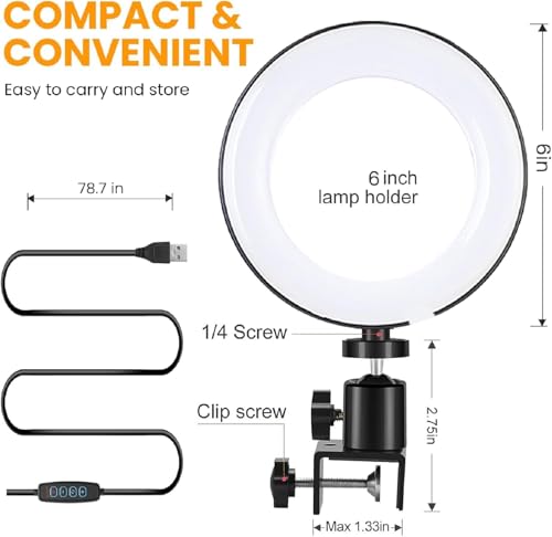 Image of Video Conference Lighting Kit, Ring Light Clip on Laptop Monitor, 6 inch Dimmable LED Circle Selfie Light for Zoom Meeting /Remote Working /Zoom Calls /Live Streaming /Video Recording