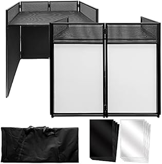 AxcessAbles Portable Folding DJ Facade Table with Black and White Scrims, Carry Cases. Standing DJ Booth - 40