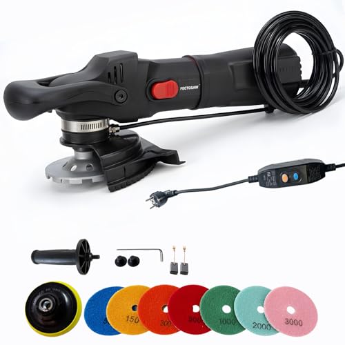 Professional Wet Concrete Polisher High-Torque 1100W Variable Speed Water-Fed Wet Grinder with Diamond Cup Wheel & 7PCS Pads for Granite Marble & Countertop Restoration