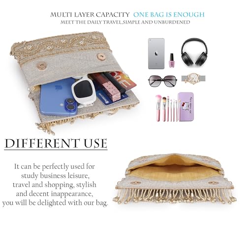 Image of Nevis PU Silk Fabric Women's Embellished bride Clutch with Pearl Handle | Fancy Designe & Wedding Potli Bag for Festive & Evening