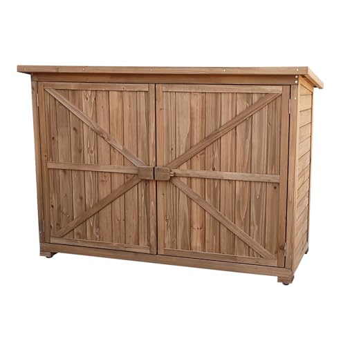 The Homeweeks Cobertizo Armario Jardín | IZELA | Madera Tratada Maciza 128 * 52 * 88cm | Armario Multiusos | Impermeable | para Almacenamiento de Herramientas y Accesorios de jardín