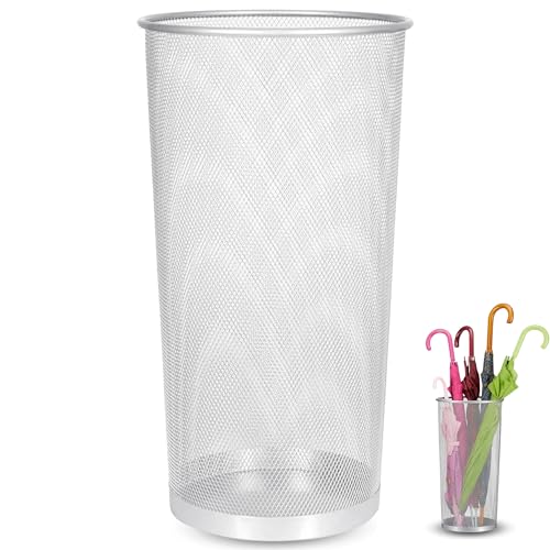 TECHZOCO Paragüeros de Malla Metálica, Soporte para Paraguas de Malla metálica, Porta Paraguas, Recipiente para Paraguas, Paragüero metálico de Malla, Altura 50 cm y diámetro 25 cm, Plateado