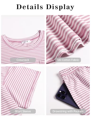 Image of KCW Pajamas for Women Set 2 Piece 100% Cotton Lounge Sets Short Sleeve Top and Shorts Pj Set Sleepwear Outfits