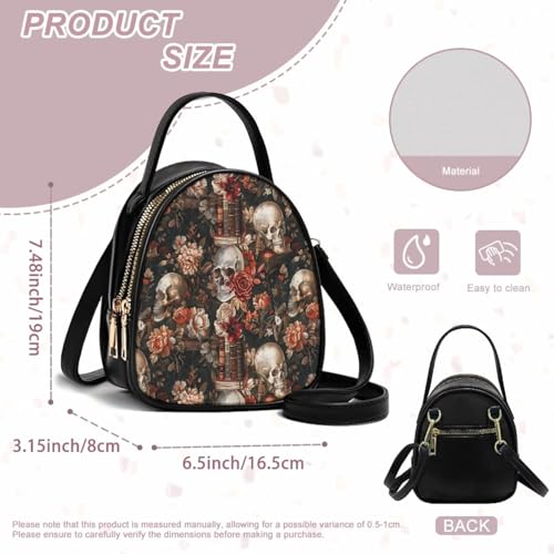 Gothic Small Crossbody Bags for Women, Mini PU Leather Cell Phone Purse Zip Shoulder Handbags Adjustable Straps4
