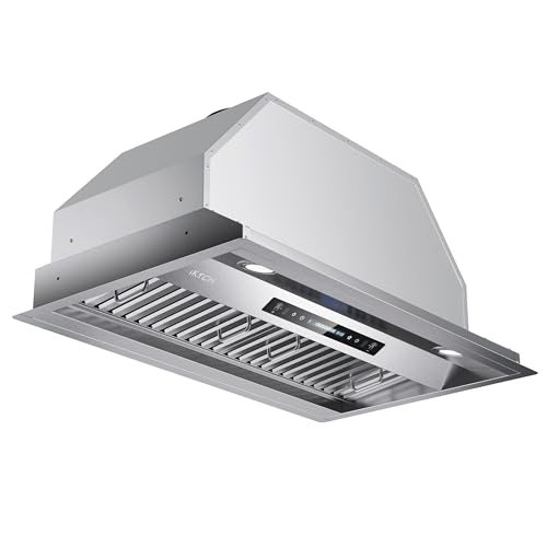 IKTCH 30 inch Built-in/Insert Range Hood 900 CFM, Ducted/Ductless Convertible Duct, Stainless Steel Kitchen Vent Hood with 2 Pcs Adjustable Lights and 2 Pcs Baffle Filters with Handlebar