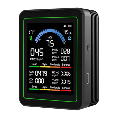 Fastsaw 10-in-1 Luftqualitätsmonitor mit 2 8 Zoll Farbdisplay und 4-Farben-Alarm Messung von CO PM1.0/PM2.5/PM10 HCHO Temperatur & Luftfeuchtigkeit.Luftüberwachungsgerät mit Typ-C für Zuhause Büro.