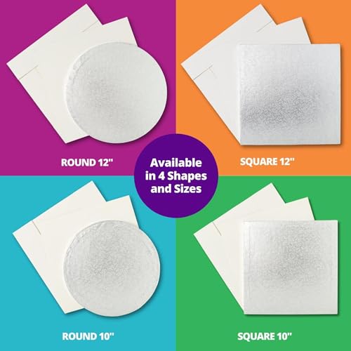 DecoPac 10\" Square Silver Cake Drum Board & White Cake Box Combo, 10 Inch Square Bakery Box and Matching Cake Plate Set For Cake, Dessert, Pie, And Cookie Transport