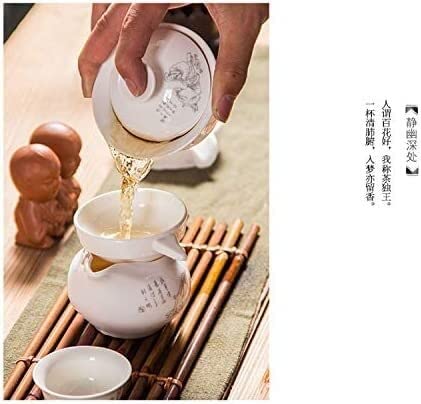 taza de té, Cuenco cubierto, taza de té, tazón, juego grande, porcelana azul y blanca Jingdezhen, cerámica con tres asas, pequeño