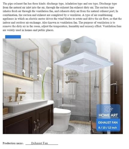 Ceiling Hood 10 Inch (25cm) 110-220V for Kitchen and Bathroom – Powerful Copper Motor, Modern Design for Deodorization and Moisture Removal