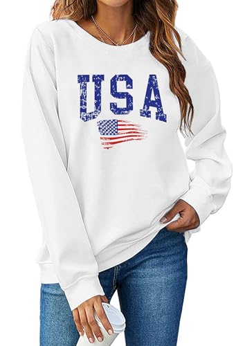 Image of LAZYCHILD USA Sweatshirt Women American Flag Shirt Patriotic TShirt Stars Stripes Pullover 4th of July Tee Tops