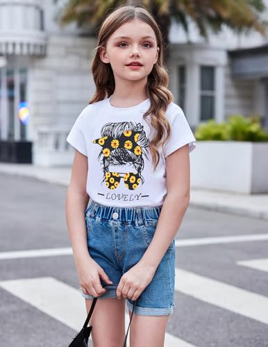Image of Arshiner Girls Shirt Crop Tops Short Sleeve Summer Drop Shoulder Batwing Sleeve Crewneck Loose T Shirt Tee