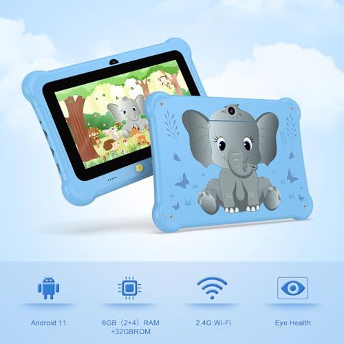 Image of Kids Tablet, 7 inch Android Tablets for Kids, 6GB+32GB (512GB expand) Kids Learning Tablet with SIM Card Slot & Case, WIFI, Parental Control, Eye Protection, Dual Camera, 3G /2G Cellular Network, Blue