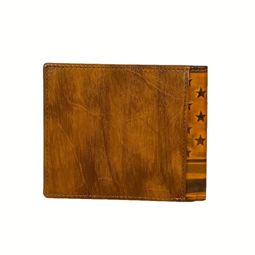 American Flag Embossed Genuine Leather Men's Wallet Vintage Western Cowboy Cowgirl Full Grain Leather Bifold Short Wallet With ID Windows,Perfect Unique Gift for men husband (Brown)3