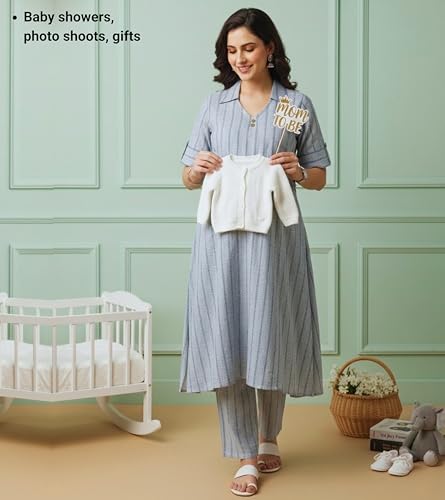 Image of DUMMY SHAPE Feeding Dresses for Women Full Set | Cotton Blend Maternity Kurta Pant Suit with Dual Nursing Zippers, Side Pocket to Pre & Post Pregnancy | Mom to Be Gifts