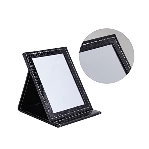 Espejo de maquillaje plegable con luces y marco de PU miniatura 4