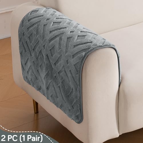 Image of HOKIPO 'Velvet Maze' Premium Anti-Slip Sofa Armrest Covers| 1 Pair - Dark Grey (AR-6278-DGRY-L*2)
