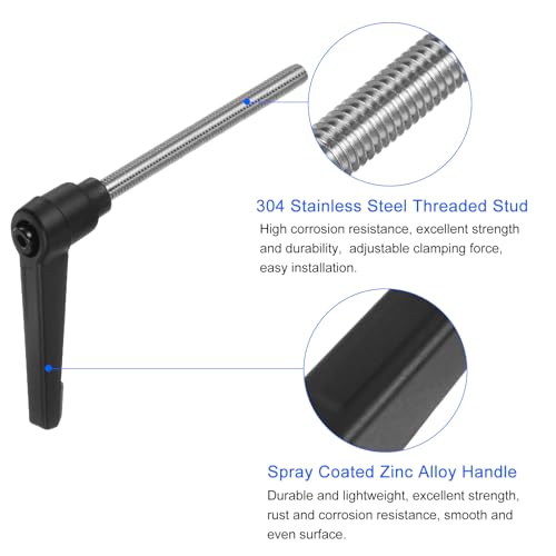 Image of uxcell 2pcs Clamping Lever Handles, M6 x 80mm 304 Stainless Steel Threaded Male Stud, Adjustable Handles Locking Quick Release Ratchet Push Button Bolt Knobs, Black