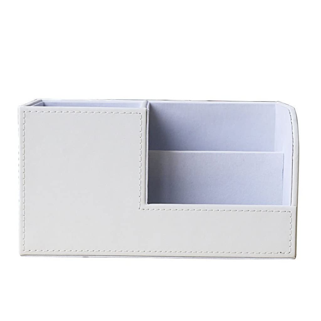Organizer per cancelleria da scrivania Multifunzione in Pelle Bianca, Scatola portapenne/Matita/Carte di Nome, Porta Telecomando (Bianco 20,3 * 9,3 * 11 cm)
