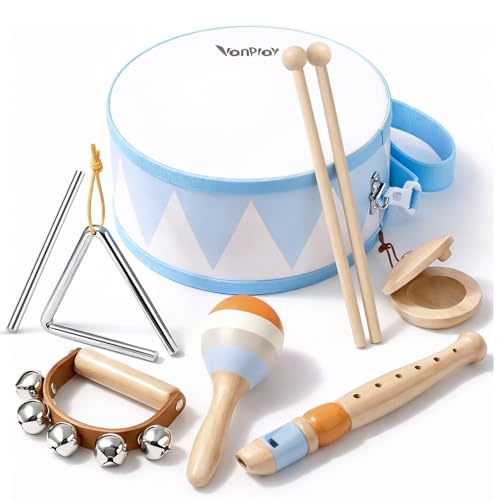 Musikinstrumente Kinder Trommel 6 in 1 Holzspielzeug Trompete Kindertrommel...