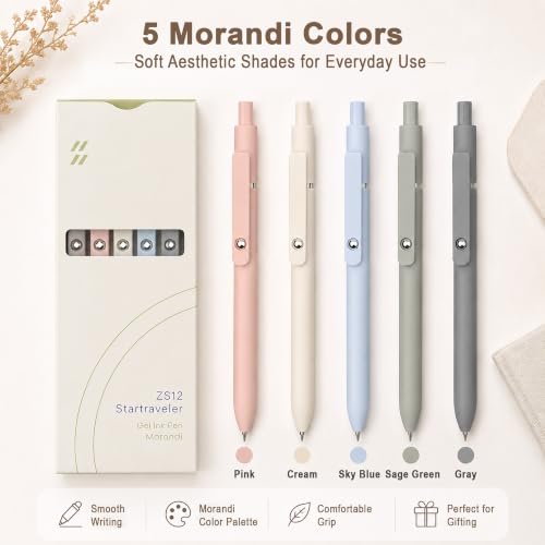 VICO Black Gel Pens, 5 Pcs 0.5mm Quick Dry Fine Point Pens, Smooth Writing Aesthetic Pens for Journaling and Note Taking