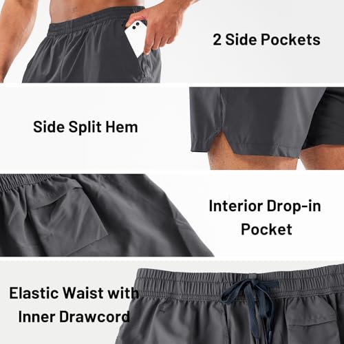MIER Men's Athletic Shorts 5 Inch Lightweight Running Workout Gym Shorts with Zipper Pockets, 2 Pack4