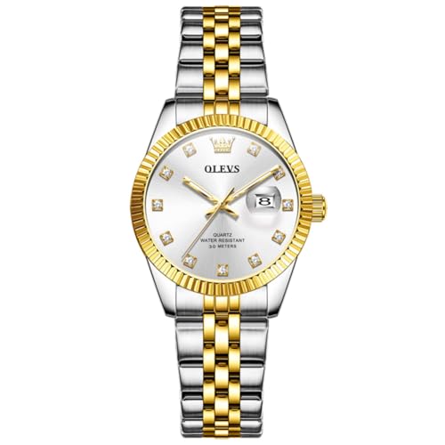 Image of OLEVS Watch Women Silver Watch for Women Luxury Diamond Womens Watches for Small Wrist Stainless Steel Waterproof Analog Quartz Date Elegant Reloj para Mujer