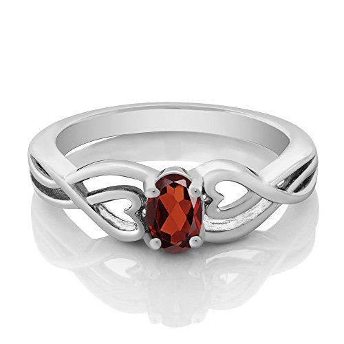 Gem Stone King 0.55 Cttw Red Garnet Engagement Ring For Women | 925 Sterling Silver | Oval 6X4MM | Gemstone January Birthstone | Wedding Engagement Anniversary Promise Ring For Women | Size 5