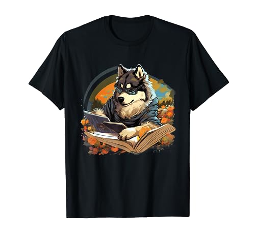 Outdoors Alaskan Malamute Dog Reading Book T-Shirt
