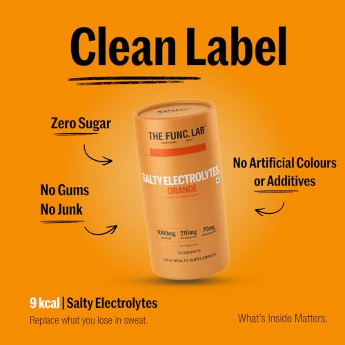 Image of The Func. Lab Daily Electrolytes -Salty Orange | 15 Sachets | Instant Hydration Powder with Sodium, Potassium, Magnesium | Sugar-Free, No Preservatives | Instant Energy, Performance & Recovery Drink