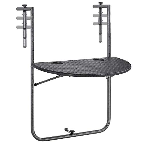 Table de balustrade BAKAJI pliable en polyrotin noir pour balcon