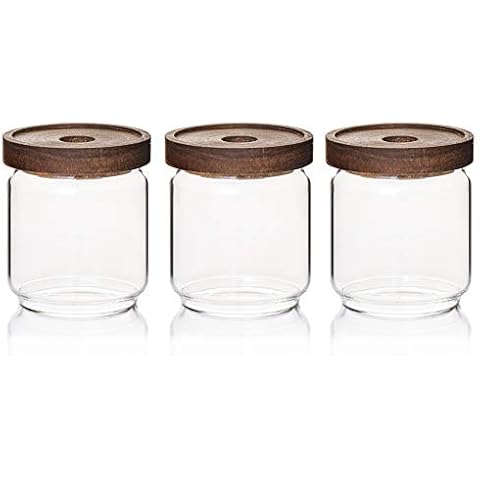 Sweejar 16 OZ Glass Food Storage Jar with Lid(set of 3),Airtight Canisters for Bathroom,Kitchen Container with Bamboo Cover for Serving Tea, Coffee, Spice and More Cover