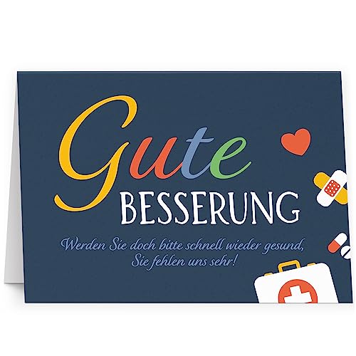 Grußkarte XXL (A4) Gute Besserung Symbole mit Umschlag Klappkarte Krank Krankenhaus Extra Groß Maxi Genesungskarte
