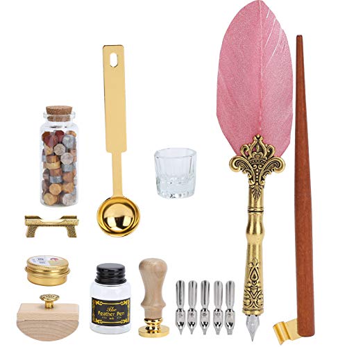 Dpofirs Conjunto de caneta de cera de pena, caneta de pena estilo europeu retrô, conjunto de canetas