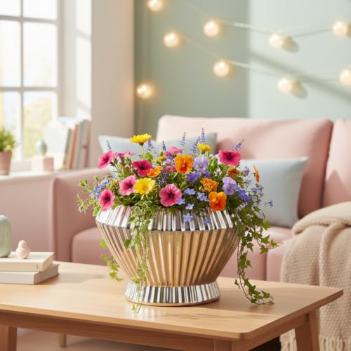 Image of Xtore Elegant Fluted Ceramic Planter with Drain Tray | Glossy White Flower Pot for Indoor Plants, Succulents & Tabletop Decor (14.5 cm x 12.5 cm)