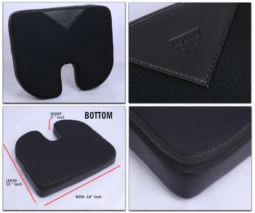 Image of asroy Orthopedic Seat Cushion for Office Chair, Car Seat & Wheelchair | High Density Polyurethane (PU) Foam | Breathable Mesh Cover | Coccyx & Tailbone Support | Ergonomic Black Cushion (SE-1.0)