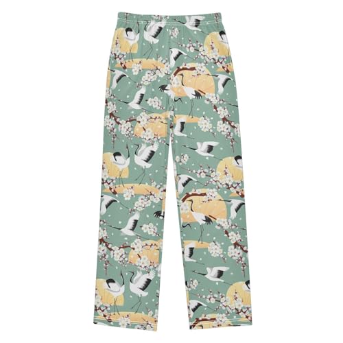 Crane Flowers Boys Long Pants Soft Trousers Elastic Waist Kids Lounge Bottoms with Pockets S-XL