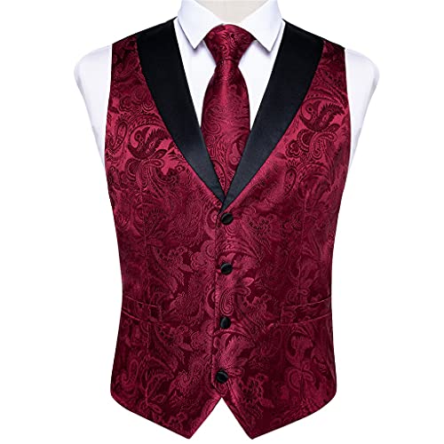Mens Vest Tie Set Silk Floral Suit Vest V Necktie Set for Wedding Party Bussiness Waistcoat