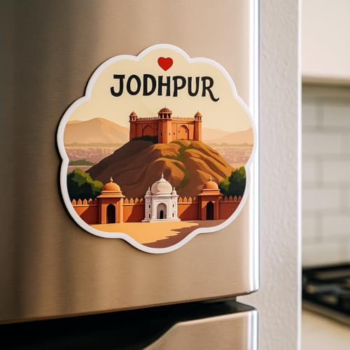 Image of Naxon Jodhpur Wooden Fridge Magnet | Mehrangarh Fort & Blue City Decorative Souvenir | Rajasthan Travel Gift & Kitchen Decor (3x3 Inch, Multicolor) | Pack of 1