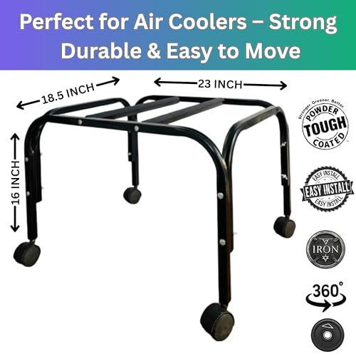 Image of StandPoint | Heavy-Duty Cooler Stand with Wheels | Metal Trolley for Home & Outdoor | Rust-Resistant Black Finish | 360 Rotating Wheels | 100kg Load Capacity | Cooler Movable Stand