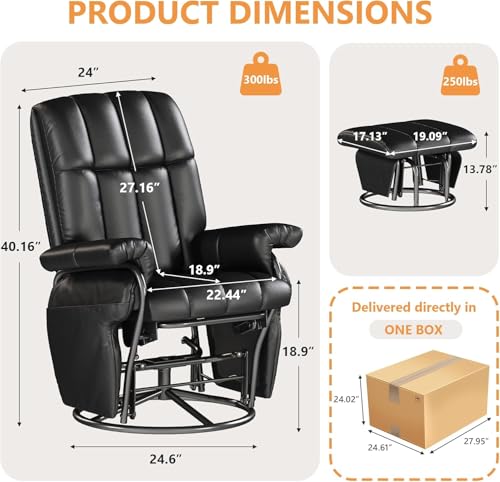 Image of JIASTING 360 Swivel Recliner Chair, Nursing Glider Rocking Recliner Chair with Ottoman & Side Pockets, Gliding Chair for Nursery, Office, Living Room, Bedroom, Metal Frame