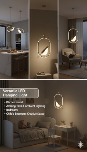 Image of Premium Modern LED Hanging Light - Decorative Golden Pendant Ceiling Lamp for Living Room, Bedroom, Dining Hall & Office | Stylish Bird Hanging Ceiling Light for Home Decor (Medium)