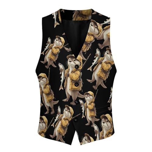 Otter Fishing Trendy Vest Suit for Men V Neck Formal Dress Waistcoat Vests Business Slim Fit3