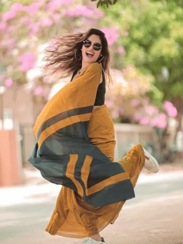 Image of Women's Cotton Woven Soft Sarees With Attach Blouse Piece.