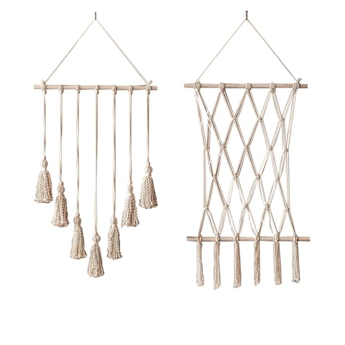 Fsocpen HB0161 2Pcs Hanging Photo Display Boho Macrame Wall Decor,Boho Macrame Wall Hanging Decor With 20 Wood Clips,Macro Photo Frame cover