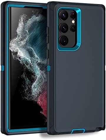 MXX Heavy Duty Shockproof Case for Galaxy S22 Ultra 6.8" - Full Protection Rugged Bumper, Dust Proof, Navy/Sea Blue