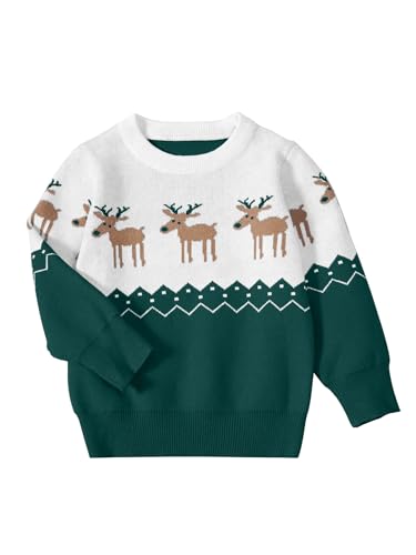 Image of Girls Christmas Pullover Sweaters Reindeer Elk Snow Long Sleeve Crew Neck Chunky Tops