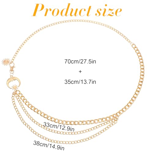 Multilayer Metal Waist Chain Belt for Women, Sun Moon Belly Belt Body Chain Jewelry Accessories for Dress Jeans2