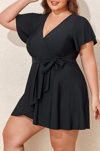 Smismivo Swim Dress Plus Size Swimsuit for Women One Piece Tummy Control Bathing Suit Modest Full Coverage Curvy Swimwear4